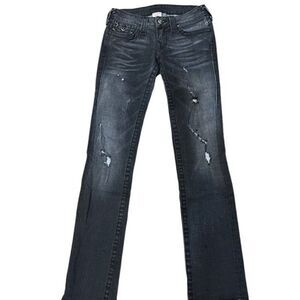 True Religion Black Grey Bootcut Jeans With Rhinestone Style# 70-572CX Size 26